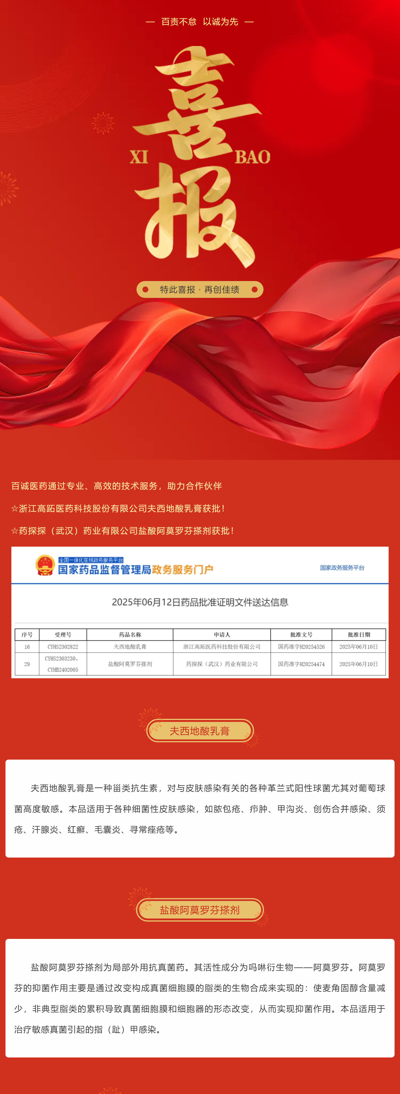 喜報(bào)！百誠醫(yī)藥助力合作伙伴夫西地酸乳膏、鹽酸阿莫羅芬搽劑獲批！.png